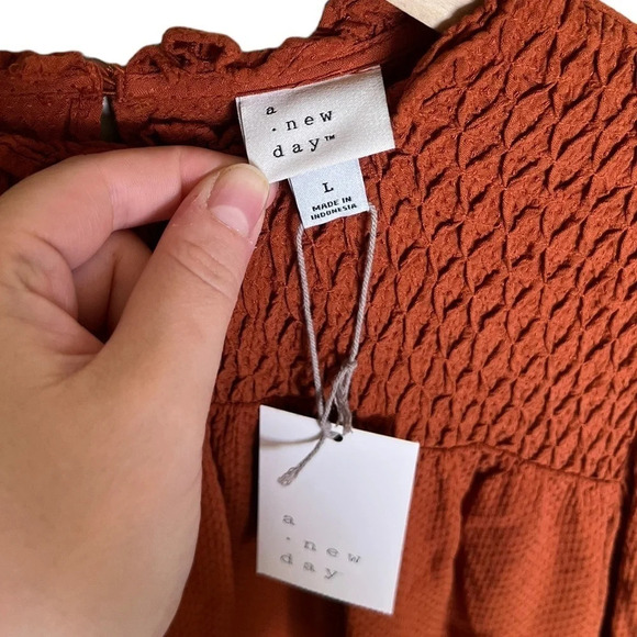 Target A New Day • Rust Smocked Long Sleeve Blouse - Picture 5 of 10